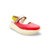 Coral sandal with a yellow slingback and metallic velcro straps