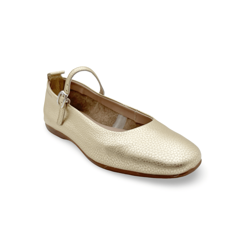 Gold metallic Mary- Jane flat shoe 