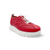 Red sneaker with white laces on platform sole 
