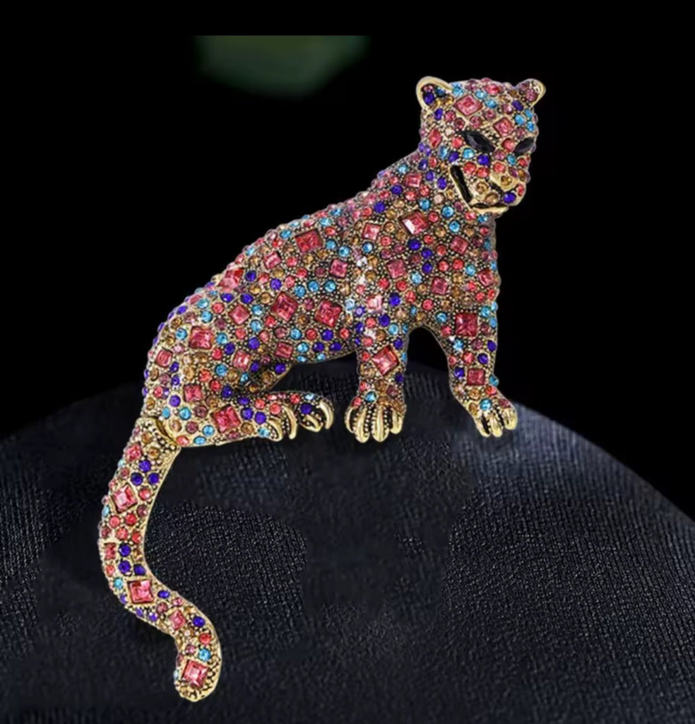 Multi Jewel Panther Brooch