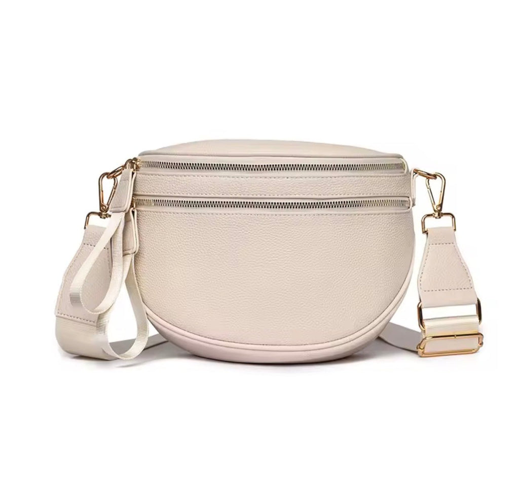 Cream Double Zip Crossbody Bag