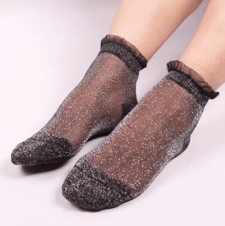 Glitter Silver Black Ankle Sock