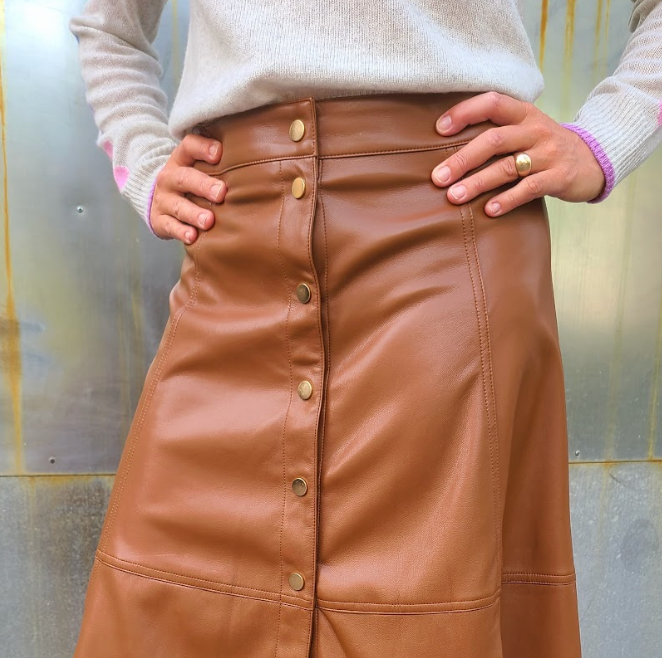 Brown vegan leather sales skirt
