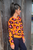 Lucy Leopard  Crew Sweater Neon Orange/Black