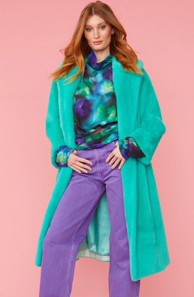 FMCT575A Cashmere Effect Teal Coat