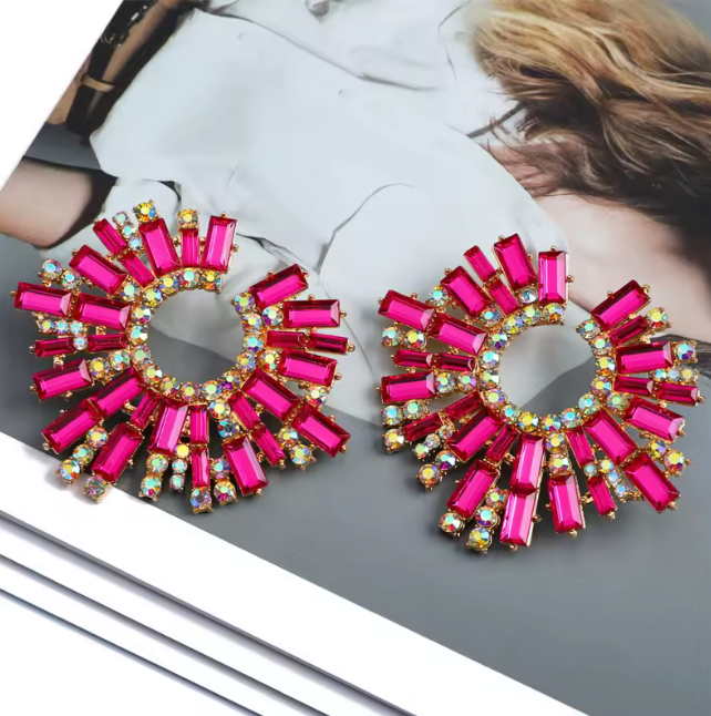 Kimberley Large Rhinestone Cluster Earring Pink
