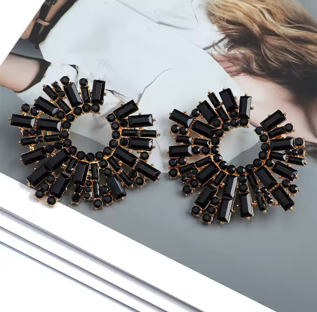 Kimberley Large Rhinestone Cluster Earring Black