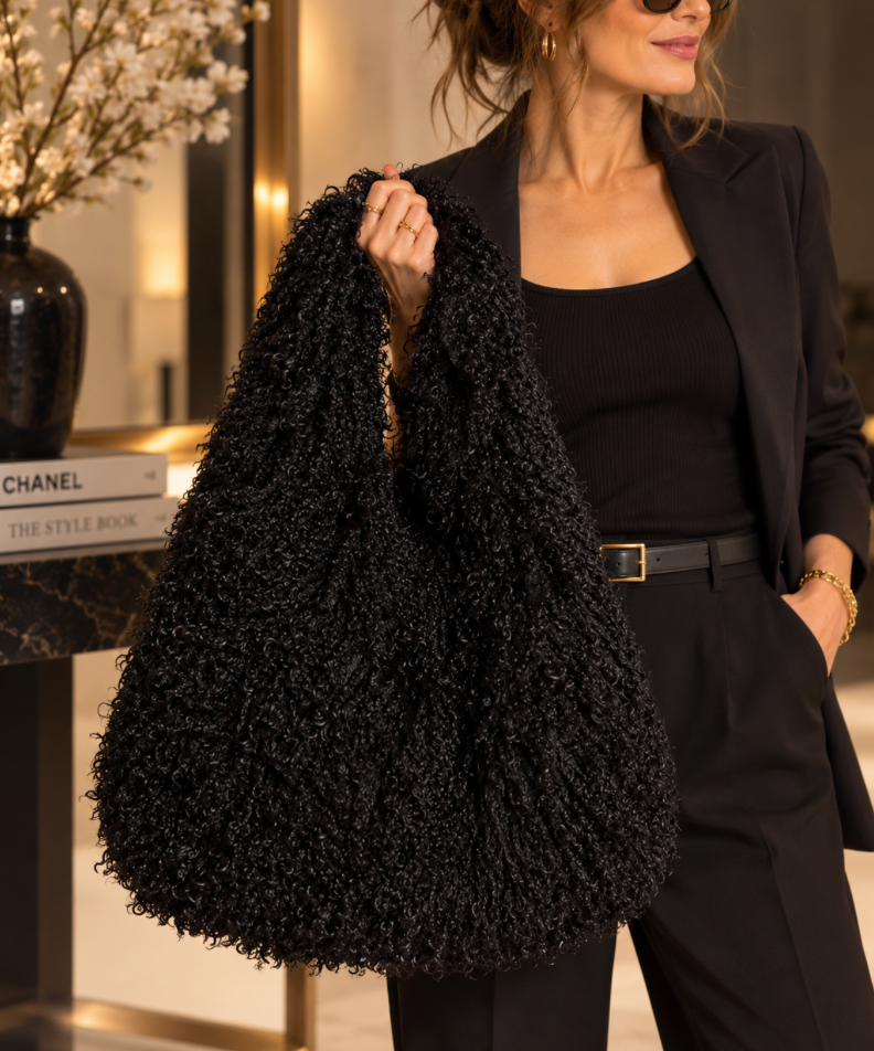 Miley Long Hair Shoulder Bag Black