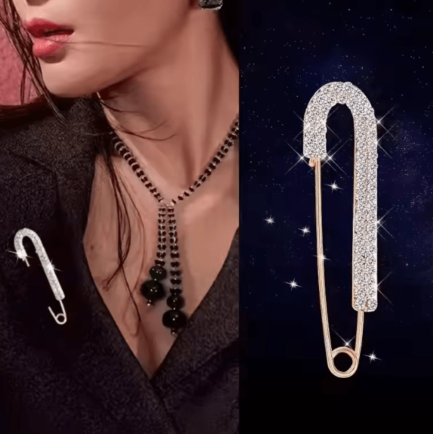 Sly Silver Safety Pin Jewel Brooch