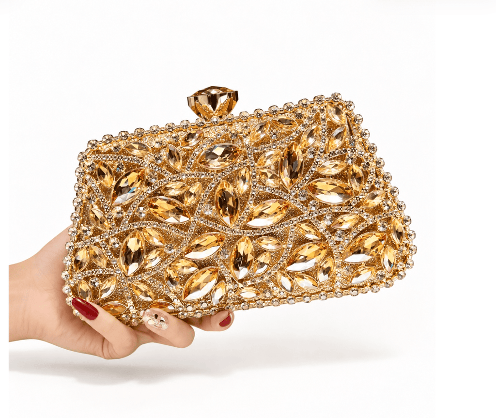 Poppy Gold Crystal Hard Clutch