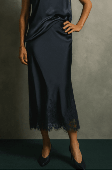 94364 Dark Blue Satin Skirt