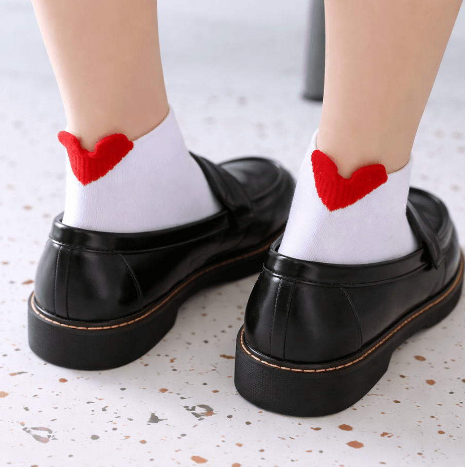 Heart Heel White Ankle Sock
