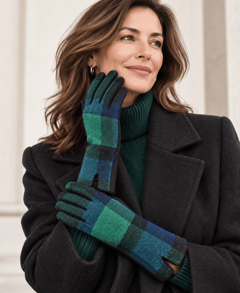 Monique Glove Blue Green Tartan One Size