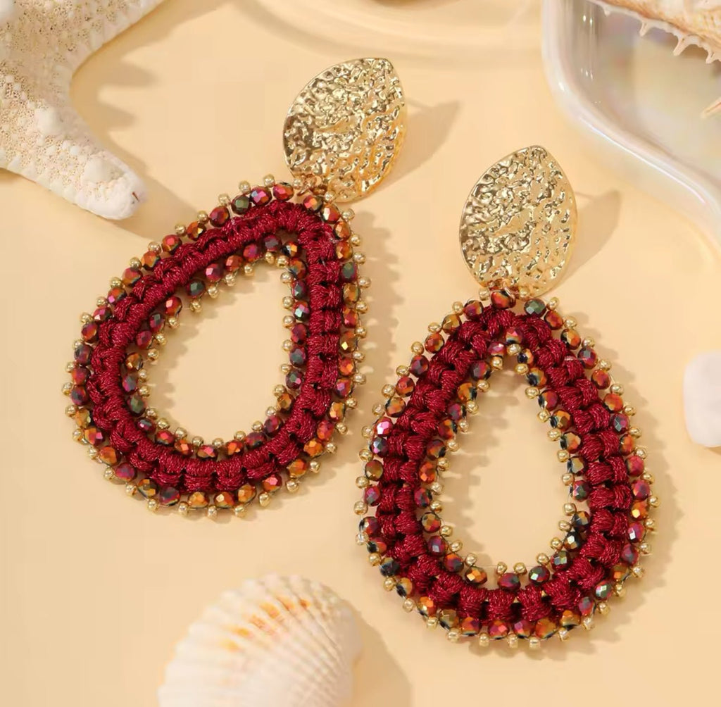 Burgundy Crochet Earrings