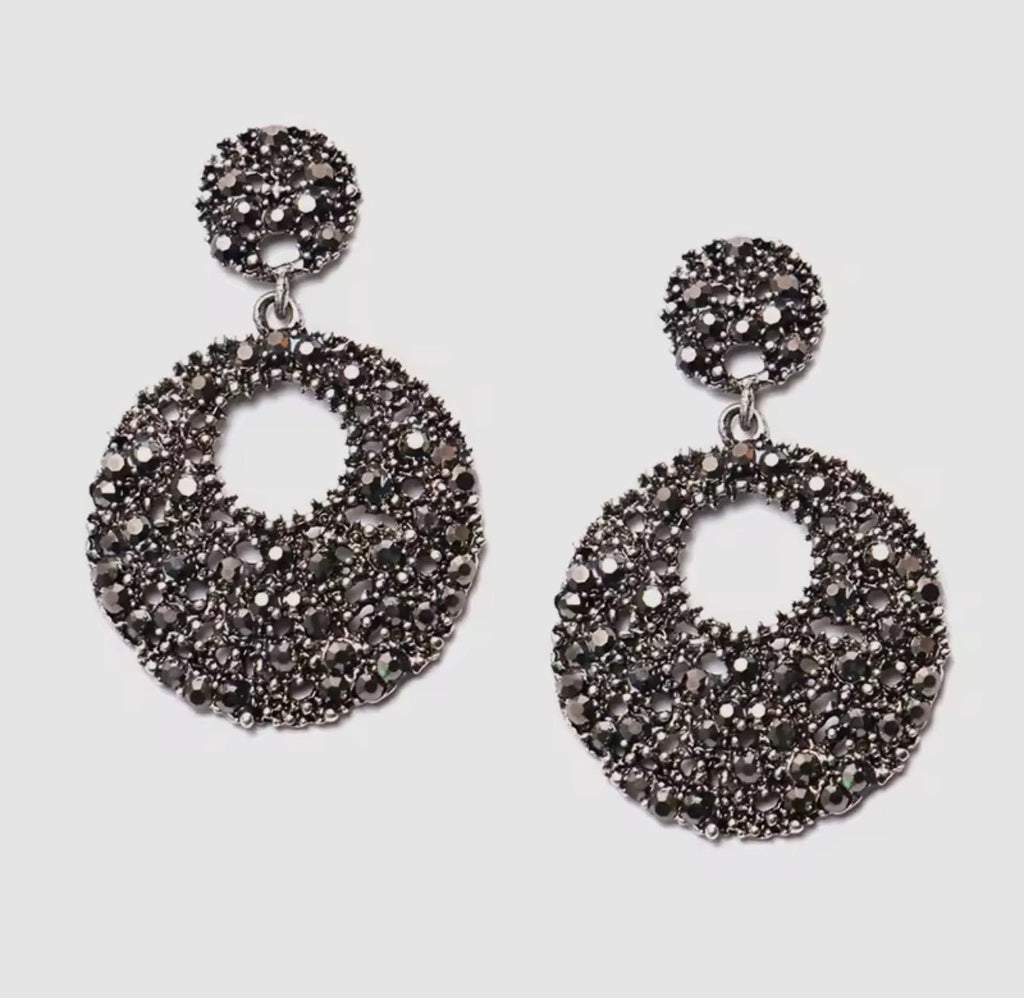 Round Silver and Crystal Earrings
