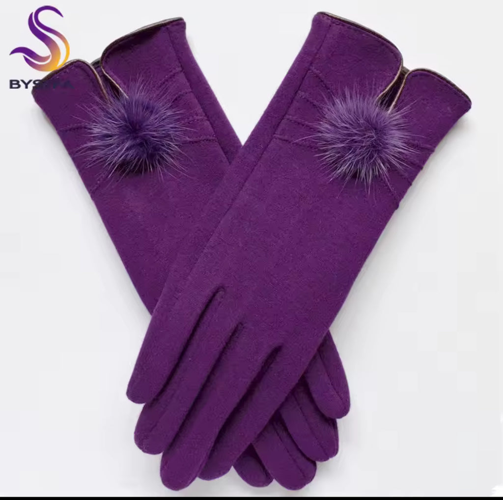 Purple Faux Fur Gloves