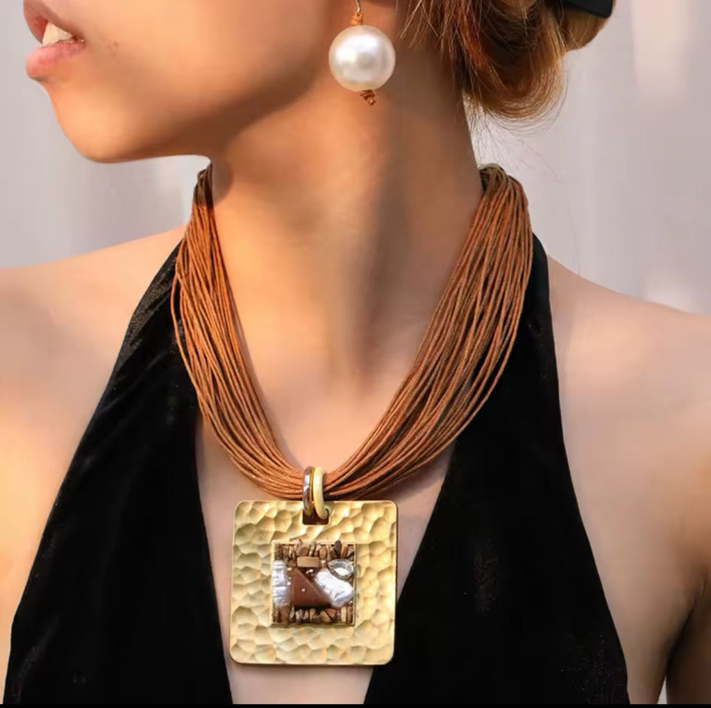 Brown Boho Medallion Necklace