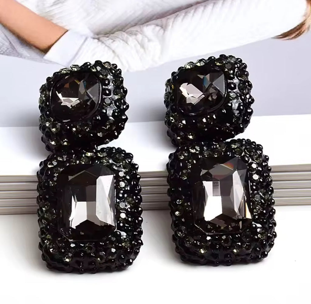 Vintage Black Crystal Earrings