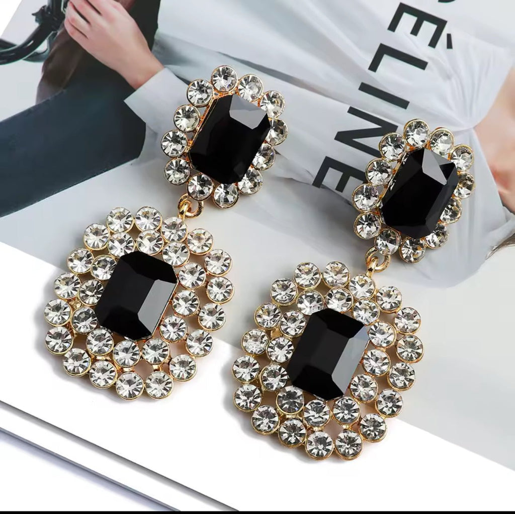 Vintage Black Crystal Earrings