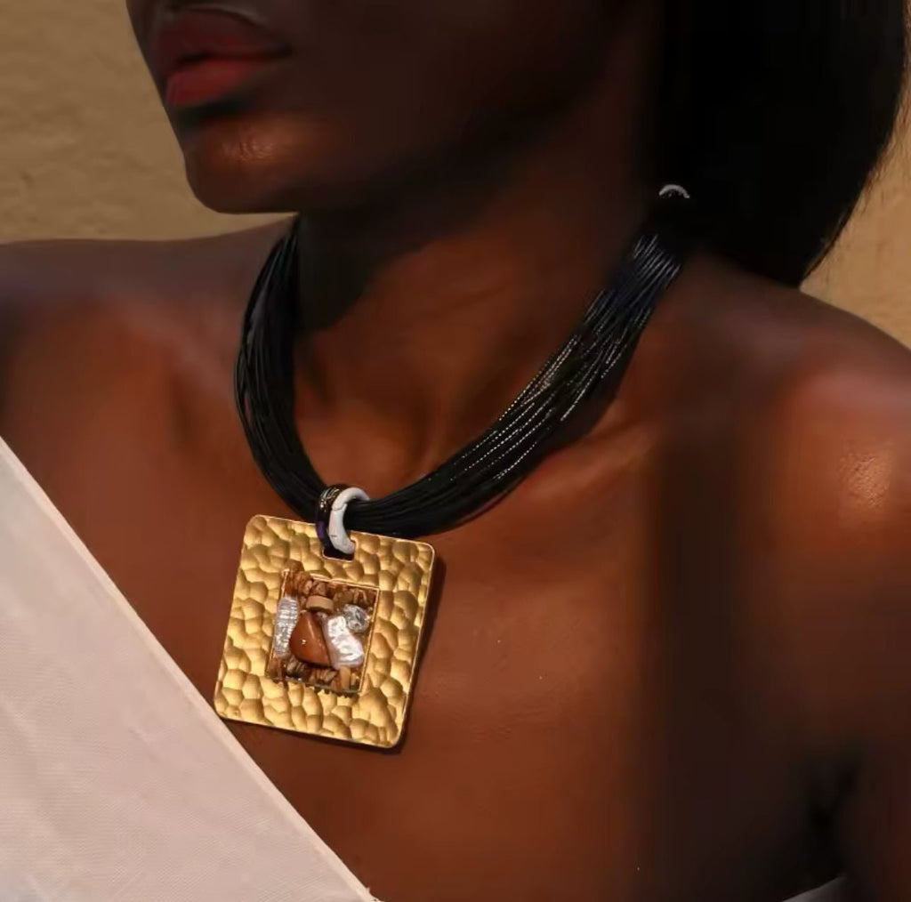 Black Boho Medallion Necklace