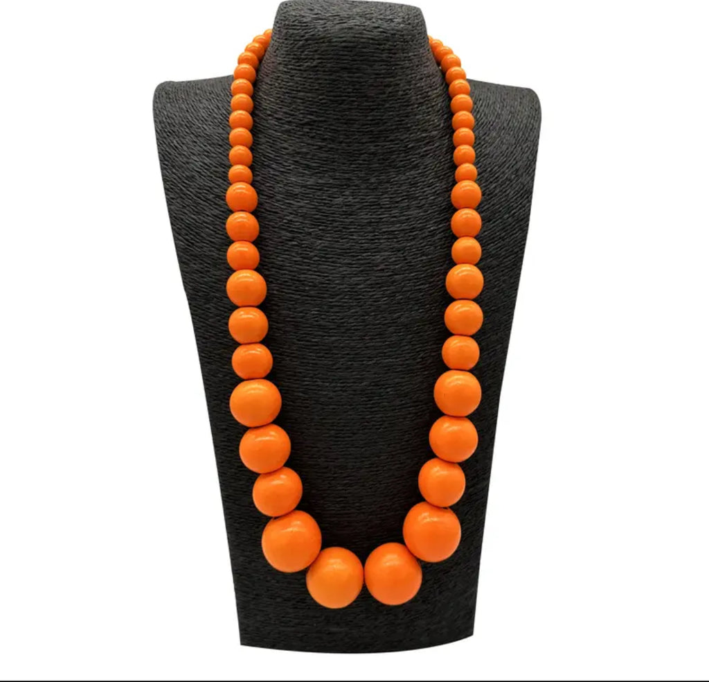 Wood Bead Orange Necklace