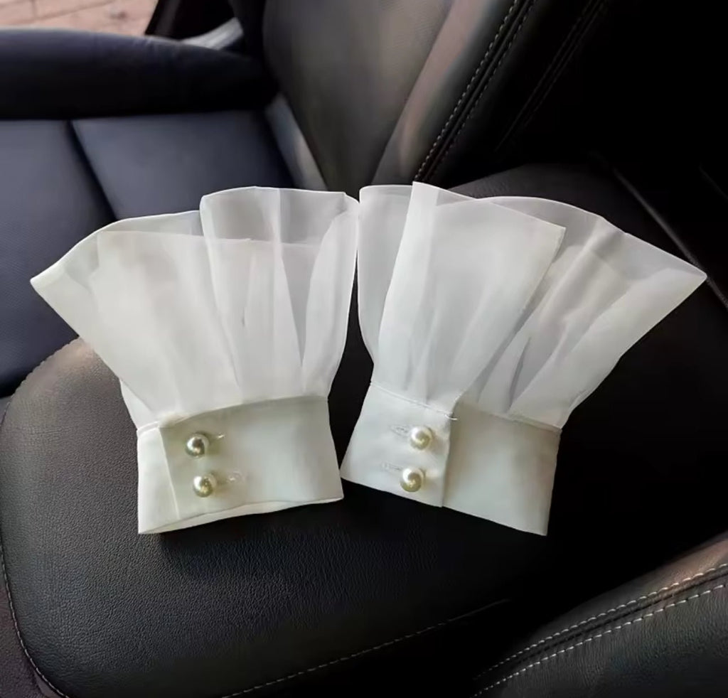 White Pleated Pearl Faux Cuffs