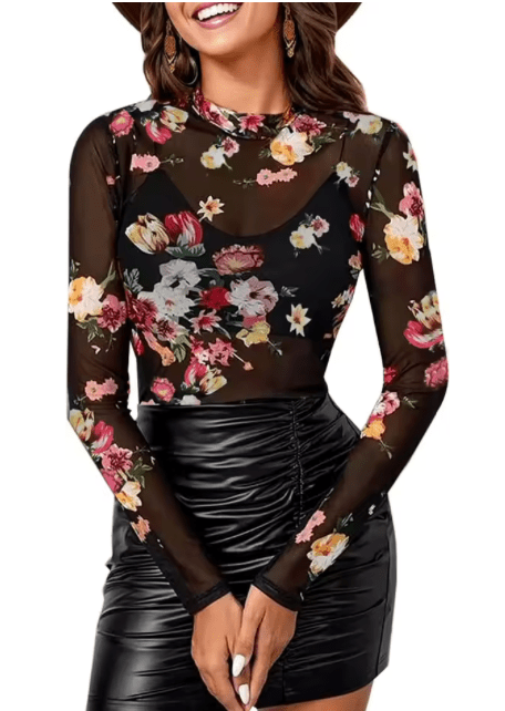 Black Floral Mesh Underpining