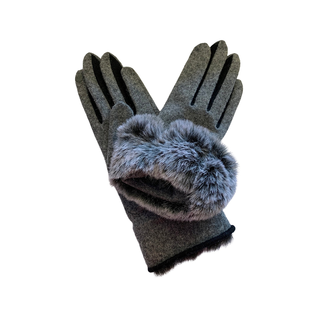 V22119  Wool And Faux Fur Gloves