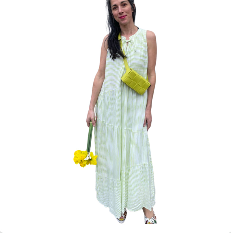 47575913 Lime Stripe Asymmetric Cut Long Dress