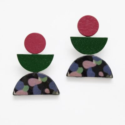 ZA21E01 Pink and Green Geometric Earrings