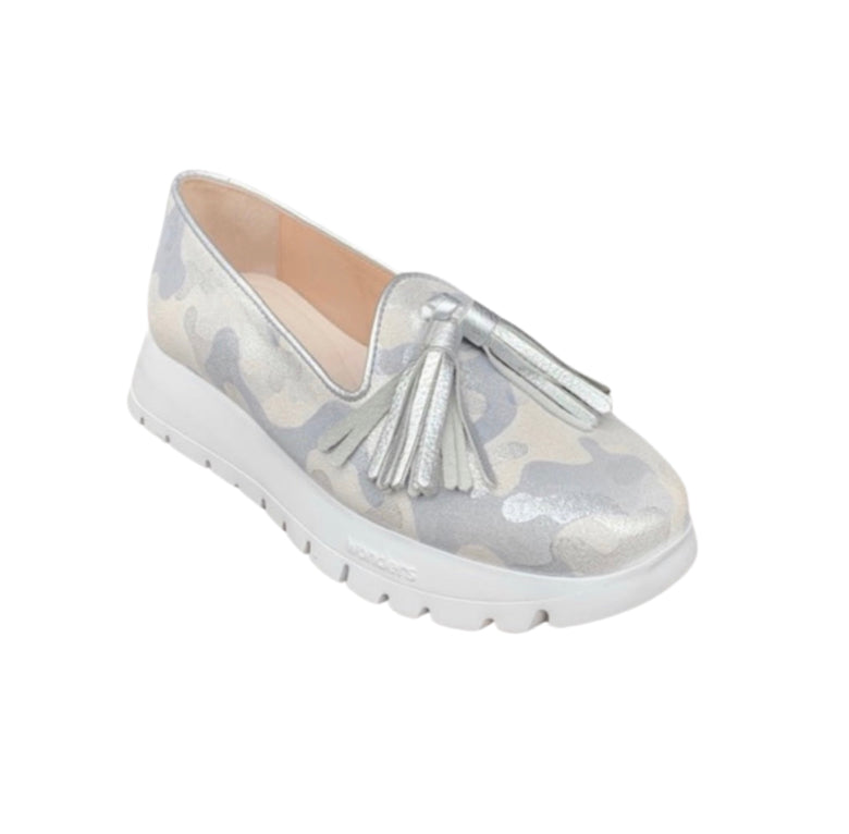 A2404 Silver And Grey Camo Tassel Platform Loafer