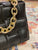 PBGJ31A-01 Black Leather Cross Woven Clutch Bag with Gold Chain