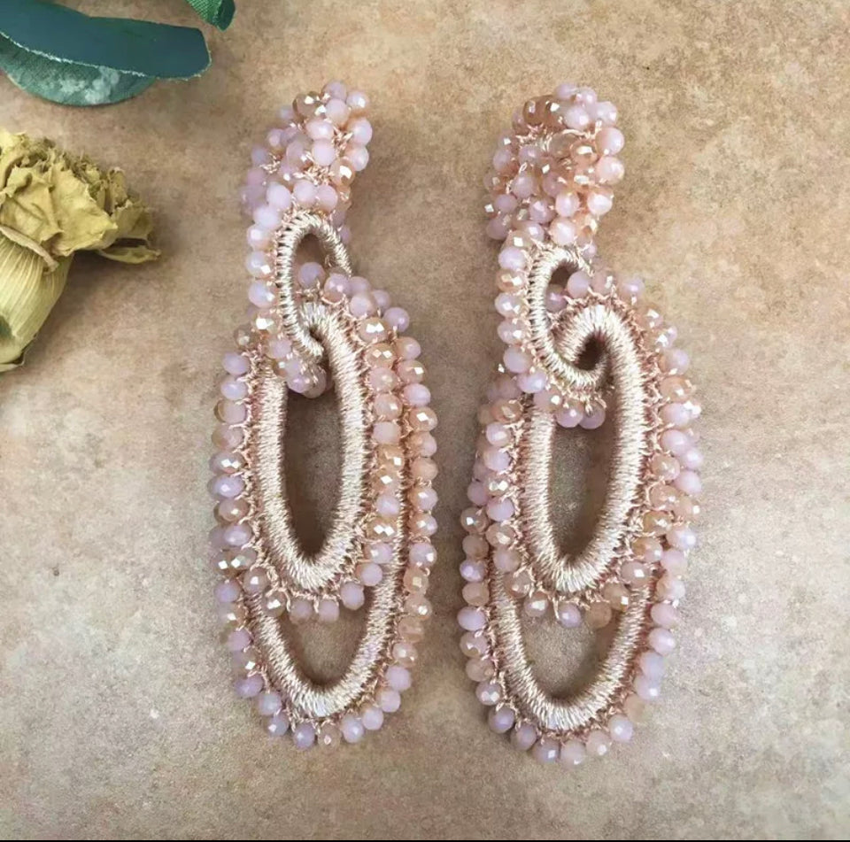 Baroque Silk Crystal Boho Earring Pink